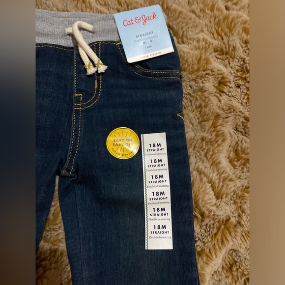 NWT Cat and Jack blue straight leg super stretch jeans with flexible drawstring - Picture 4 of 5